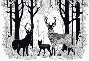 animals in the forest tattoo idea