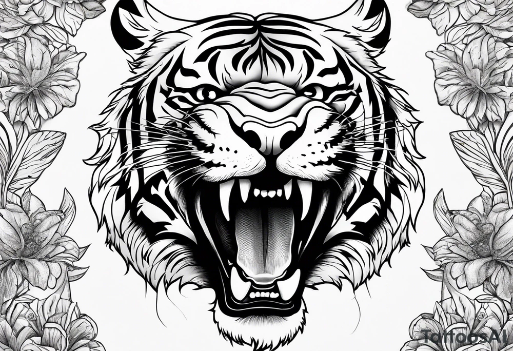 3D Fierce tiger roaring tattoo idea