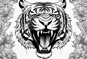 3D Fierce tiger roaring tattoo idea