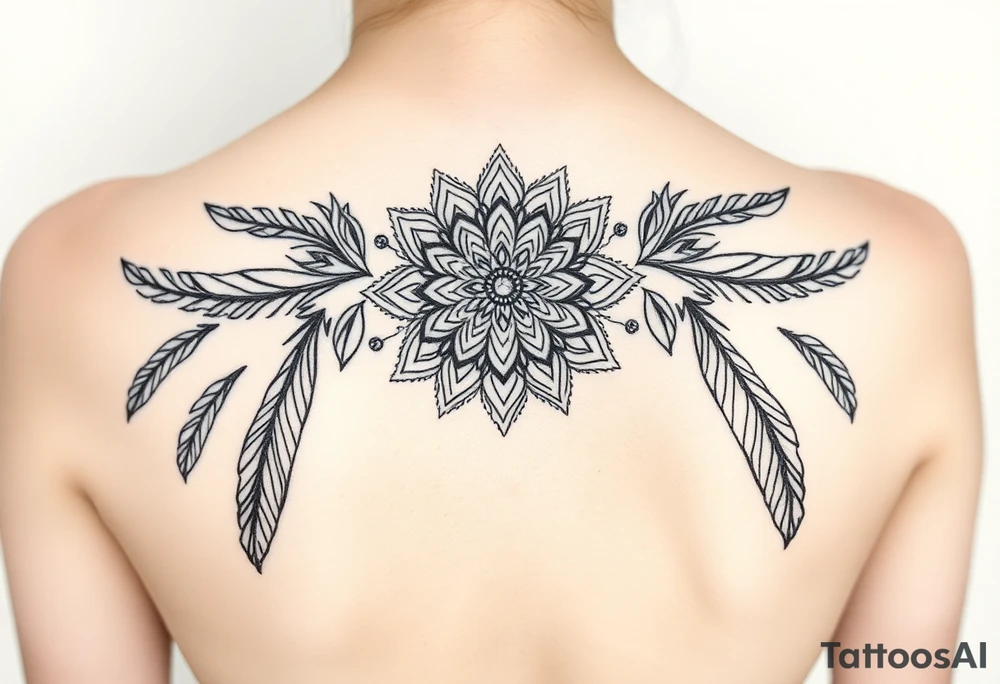 spiritual feathers ornamental mandala shaman tattoo idea