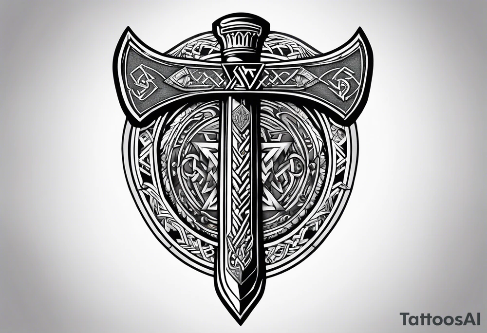 Valhalla valknut shield axe sword tattoo idea
