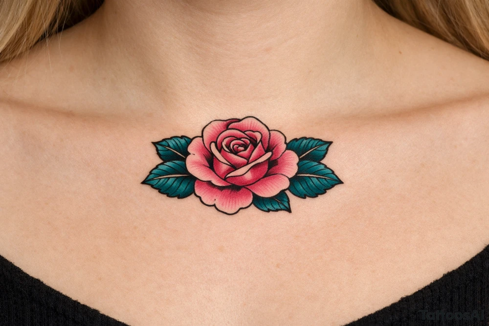 Pink rose , petrol leaves no stem tattoo idea
