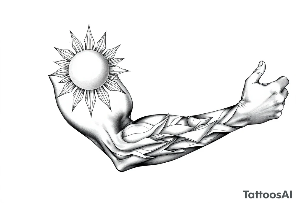 Left arm sleeve. I already have a sun on my deltoid made out of stone. tattoo idea