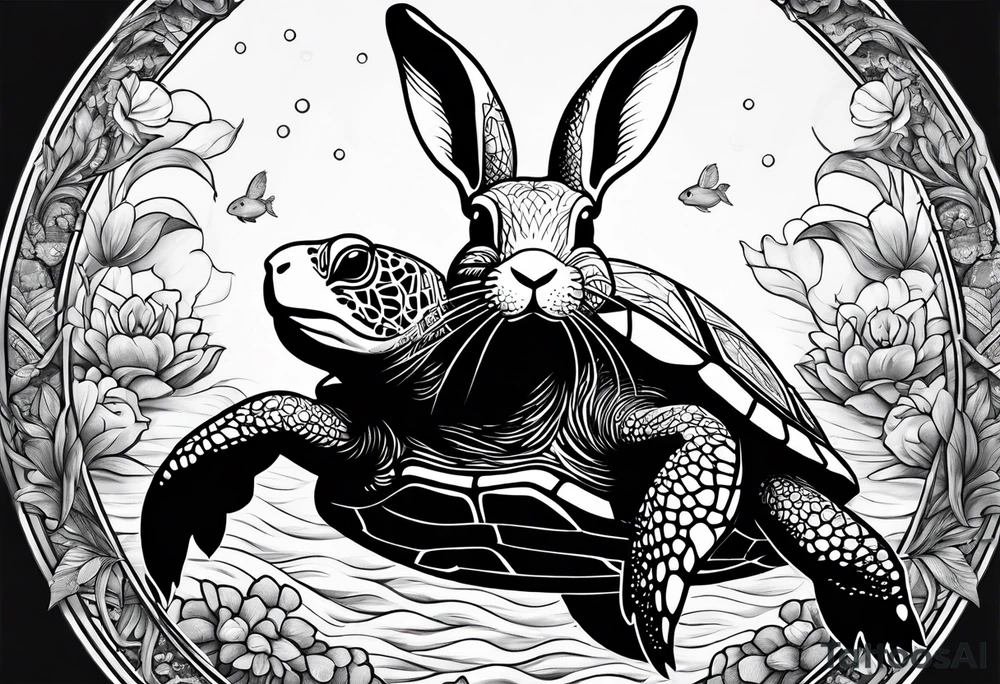 Bunny on a sea turtle tattoo idea