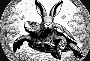 Bunny on a sea turtle tattoo idea