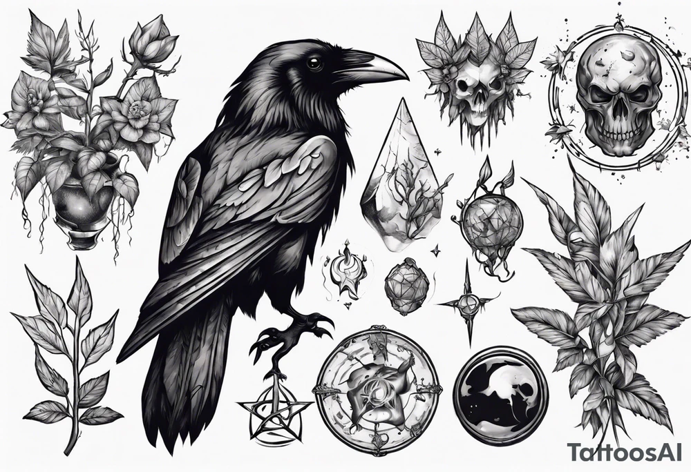Demon Raven gems poisonous plants and astrology. tattoo idea