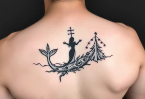 Crée-moi un tatouage minimaliste melant, un symbole de mer et un symbole de neige pour une femme tattoo idea