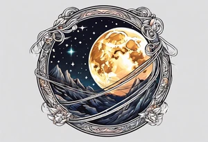 a full moon with a lasso around it and stars in the background tattoo idea