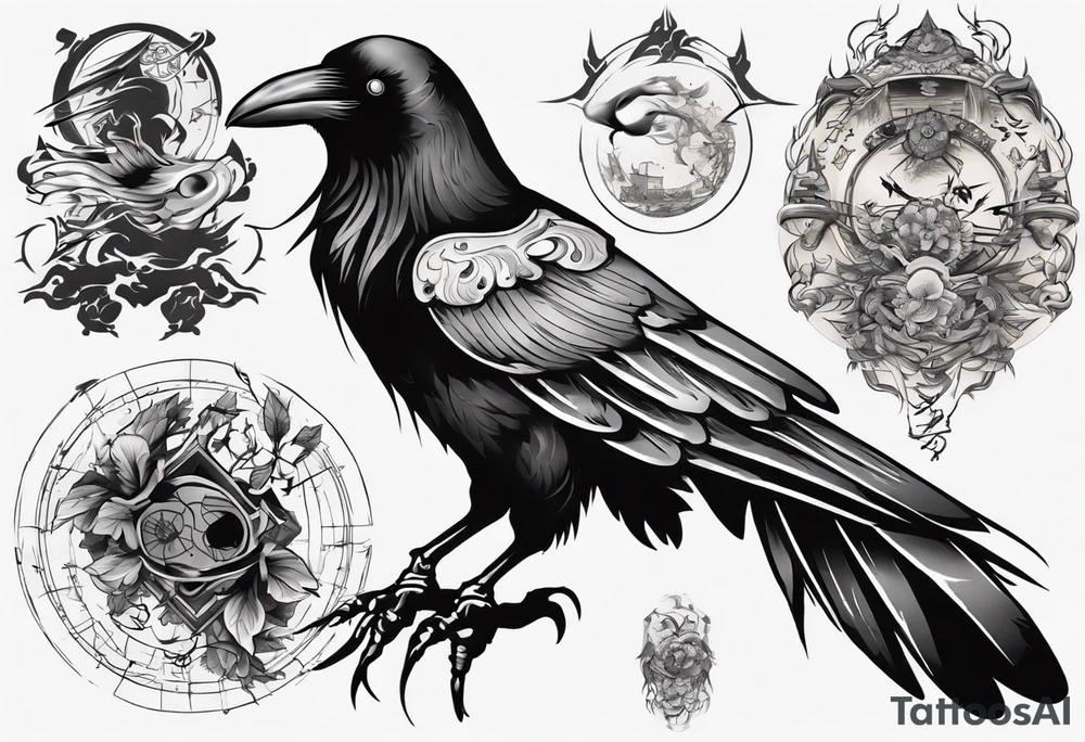 Draw a tattoo depicting the intelligence of a crow tattoo idea