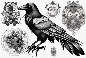 Draw a tattoo depicting the intelligence of a crow tattoo idea