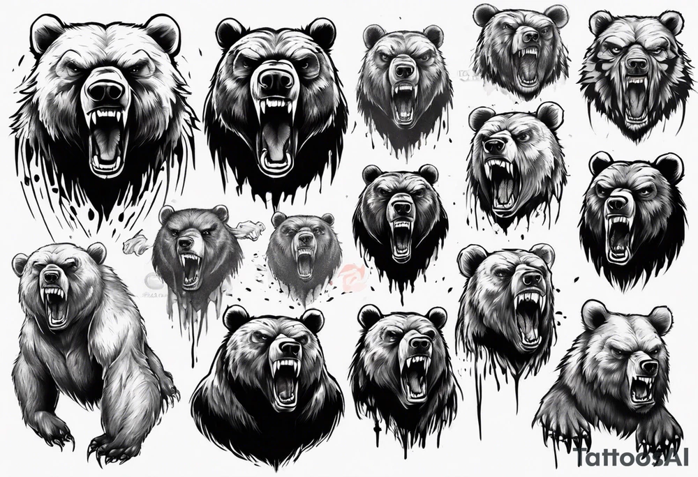 Angry bear coming up behind a city tattoo idea