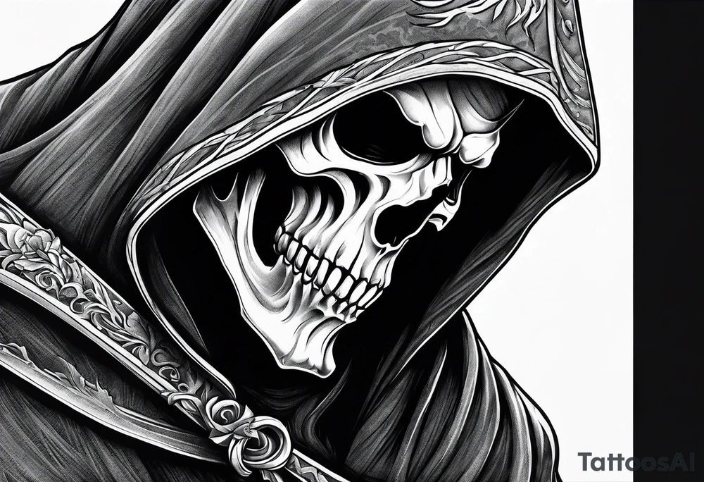 realistic reaper with dark details tattoo idea