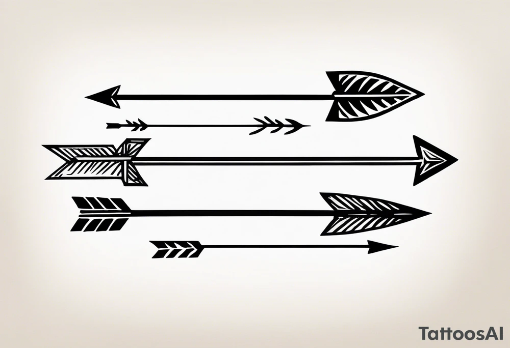 three minimalistic parallel medieval arrows.
two arrows broken. arrows need to have a flight at one end and a head at the other

arrows represent my auntie who died at 62, myself, and my son who died at 6 months old tattoo idea