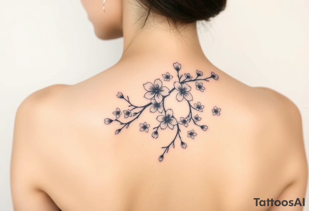 delicate cherry blossoms swirling in spring breeze with petals tattoo idea