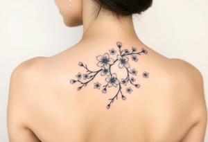 delicate cherry blossoms swirling in spring breeze with petals tattoo idea