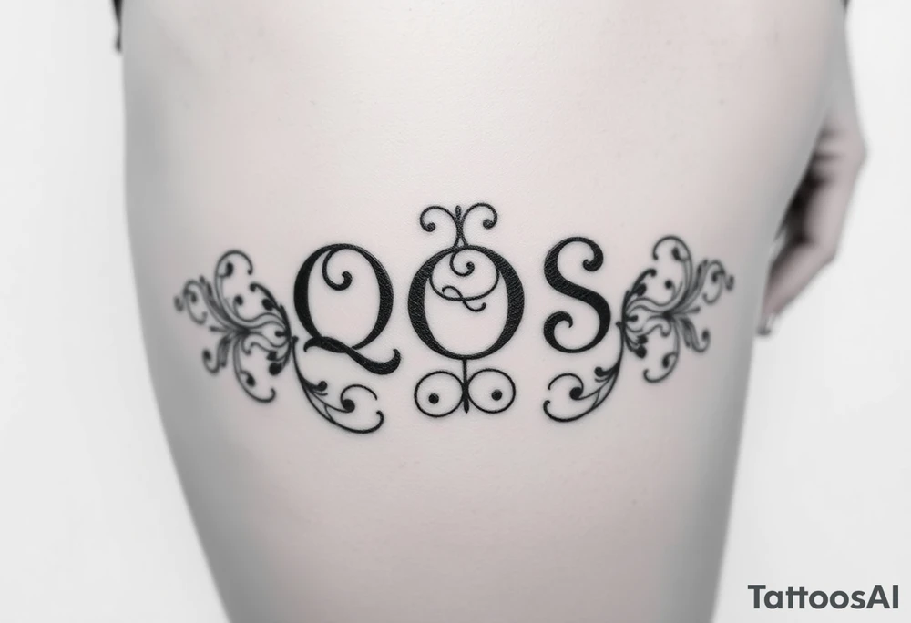 text reading "QOS" across a womb tattoo tattoo idea