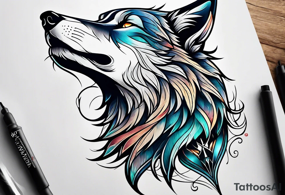 Neotraditional wolf tattoo idea