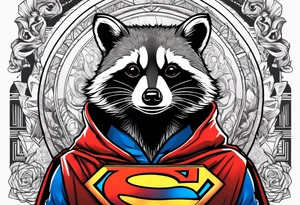 raccoon wearing a Superman hoodie tattoo idea