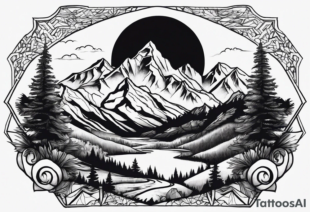 Mountains, animals, concept tattoo idea