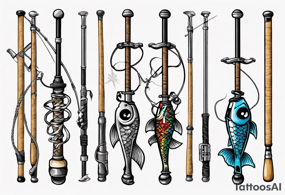 Crossed fishing poles tattoo idea