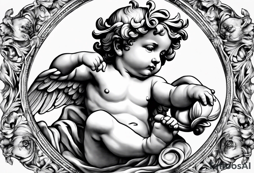 one putti holding world by Michelangelo tattoo idea