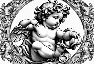one putti holding world by Michelangelo tattoo idea