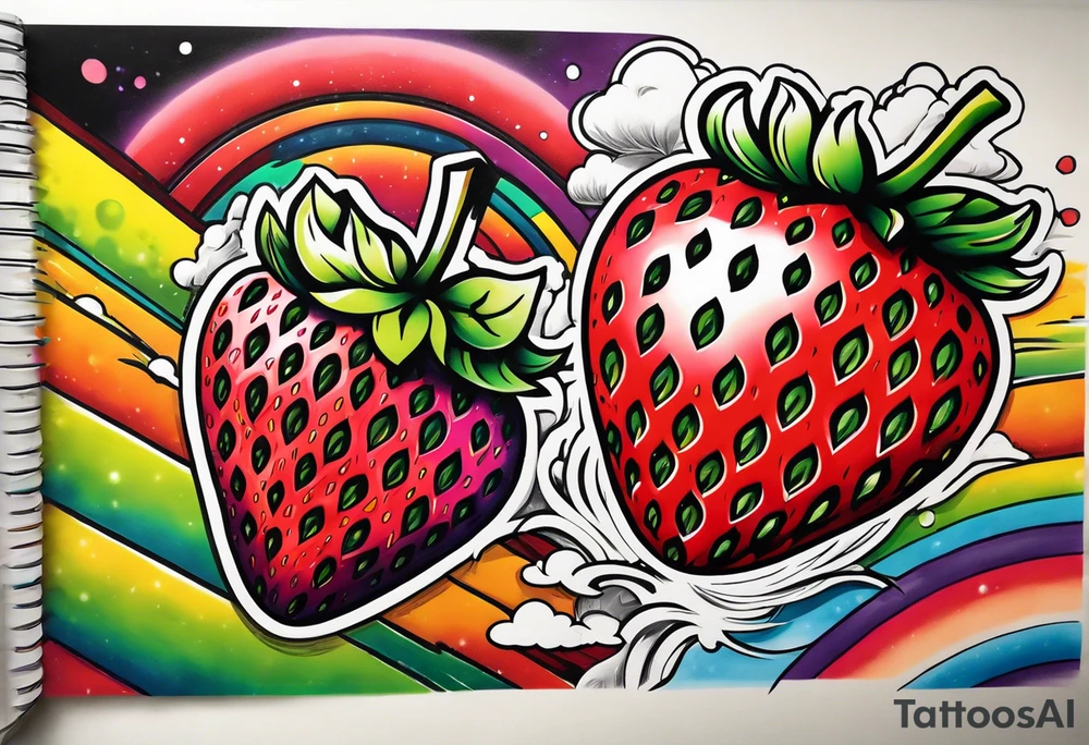 Rainbow Strawberry in a graffiti very surreal style tattoo idea