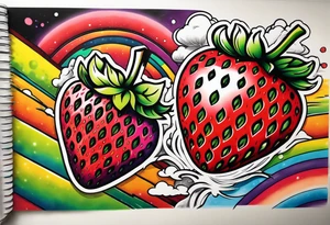 Rainbow Strawberry in a graffiti very surreal style tattoo idea