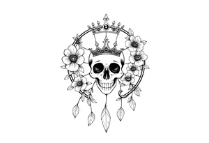 Mandala dream catcher with detailed beautiful gothic boho flowers on vine and skull with gorgeous crown tattoo idea