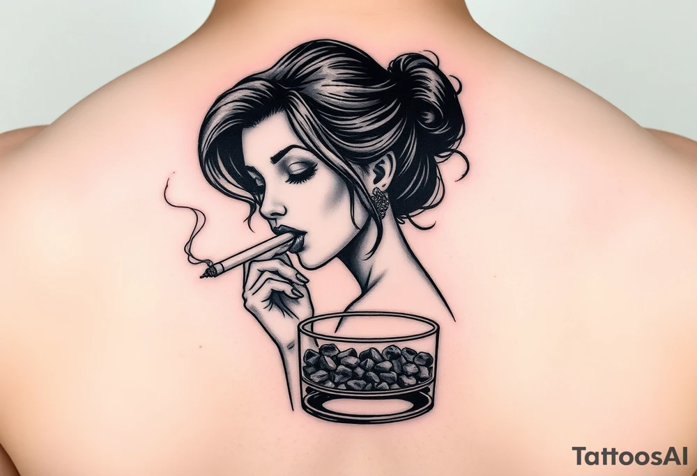 The Sunbeam girl smoking a cigarette ashing in a ashtray tattoo idea