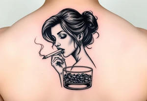 The Sunbeam girl smoking a cigarette ashing in a ashtray tattoo idea