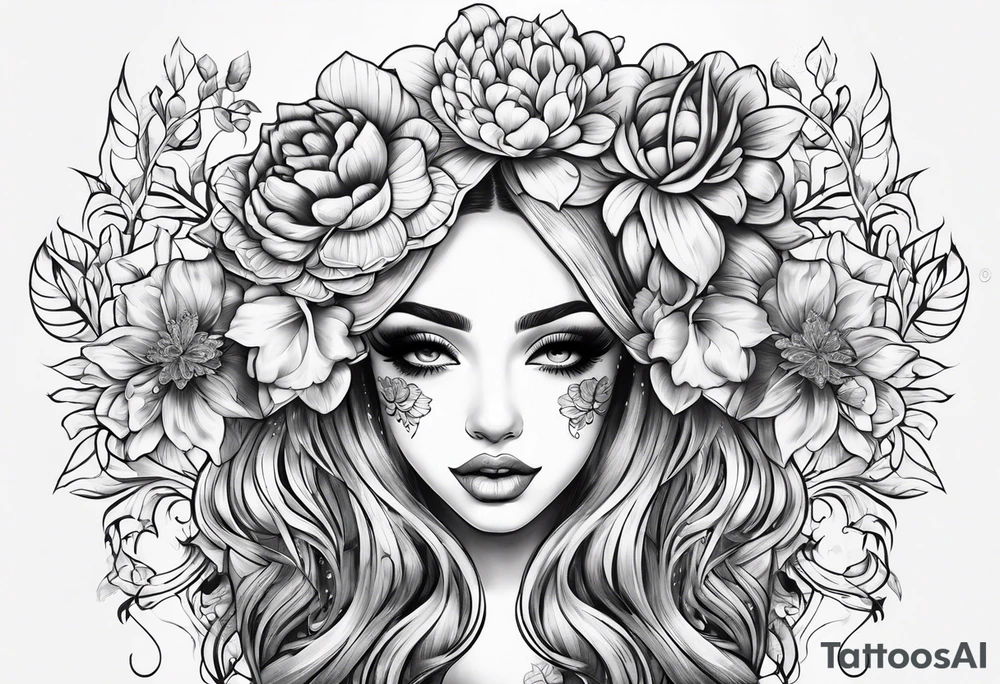 Flower headed girl tattoo idea