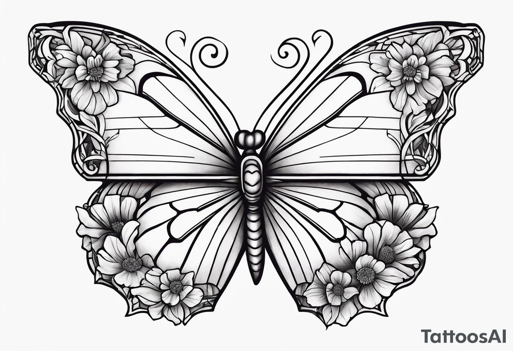 Small Butterfly with marigolds on a vine tattoo idea