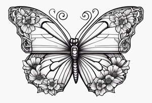 Small Butterfly with marigolds on a vine tattoo idea