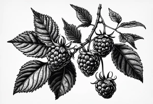 a single long raspberry branch that is growing downwards and skinny in width tattoo idea