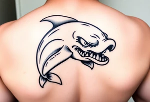 Cartoon dolphin with a evil face tattoo idea