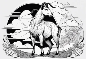full body goat with clouds in japanese style tattoo idea