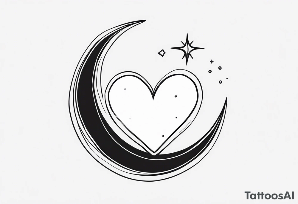 Crescent moon with a love heart inside tattoo idea