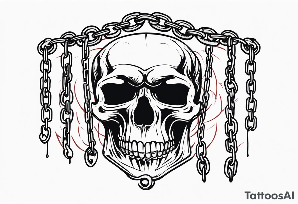 Tattoo in the neck of a skull freeing itself from its chains that prevents it from expressing itself. tattoo idea