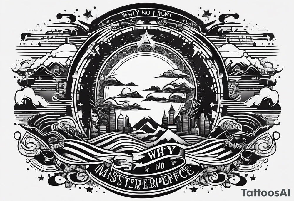 The words "Why not now?" are surrounded by pixels in a retro wave style tattoo idea