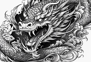 Dark skull and dragon  koi fish tattoo idea