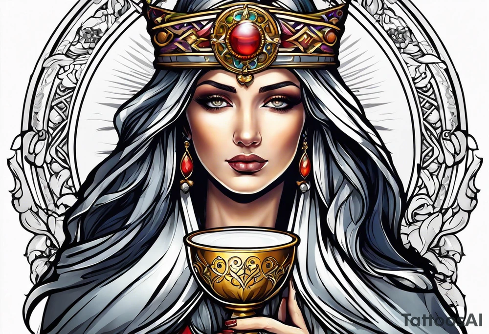 holy saint woman with halo holding a chalice tattoo idea