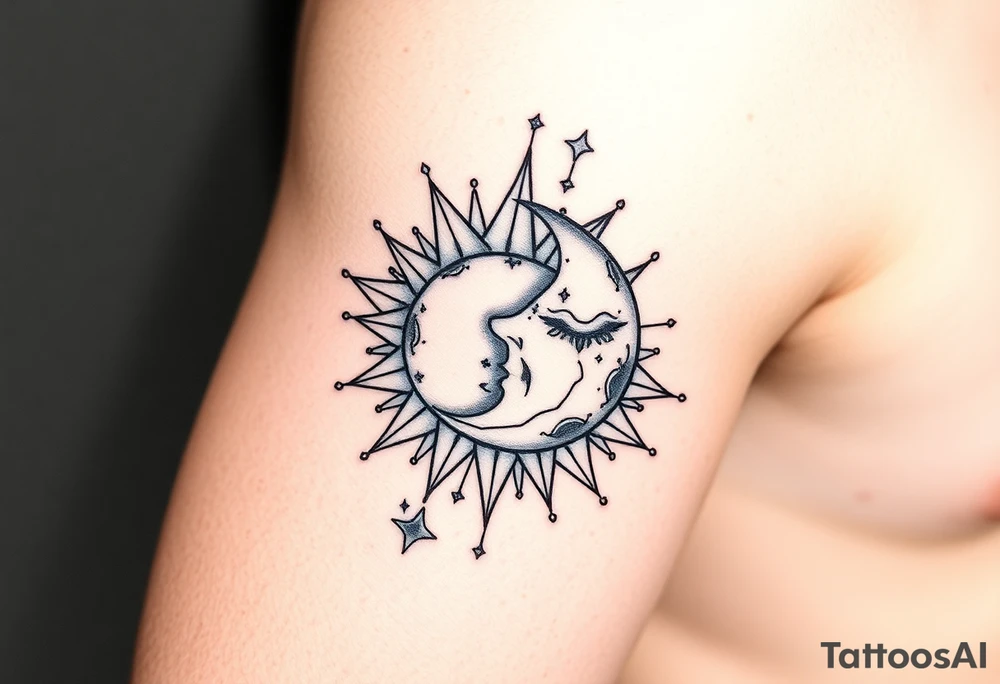 celestial sun and moon embrace with constellation patterns tattoo idea celestial sun and moon embrace with constellation patterns tattoo idea