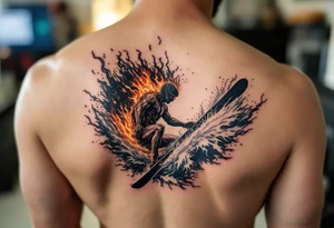 barefoot skier, surrounded by fire and water tattoo idea