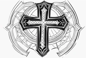 shoulder armor piece with a cross in the center and a sun on the side tattoo idea