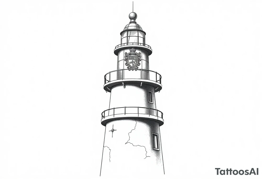 Lighthouse with coat of arms incorporated into the roof tattoo idea