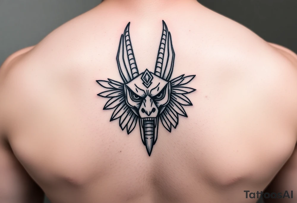 Angry muscle Egyptian Anubis god face tattoo idea