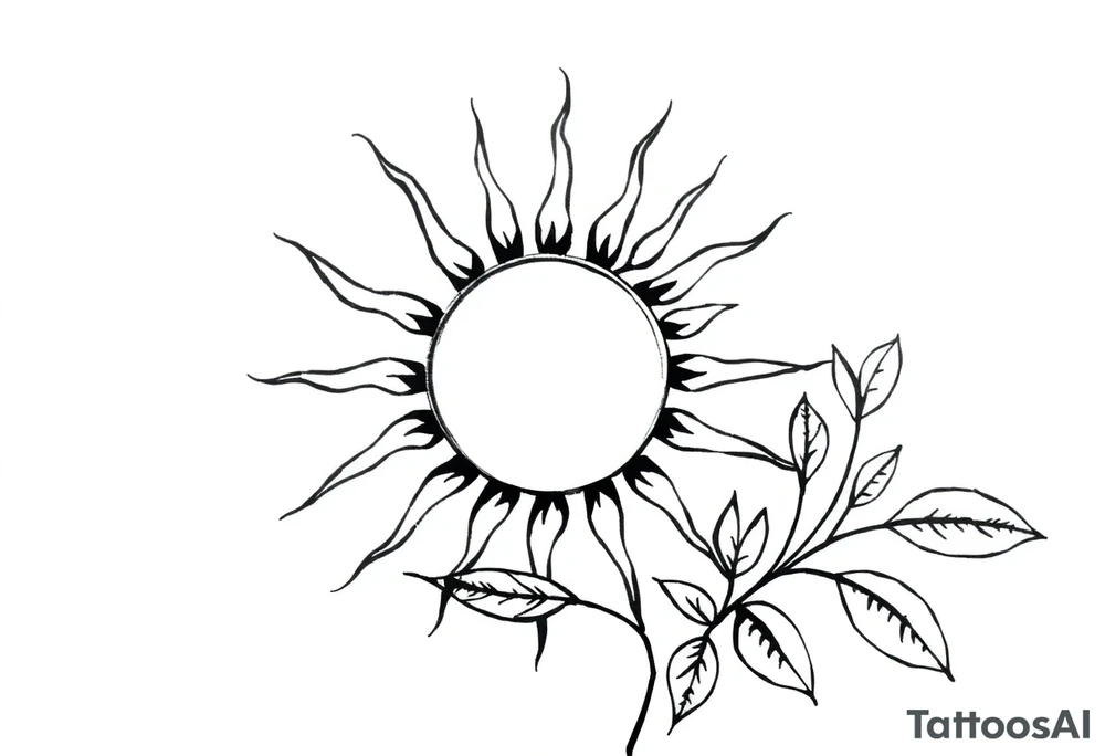Sun with stem and leaves tattoo idea