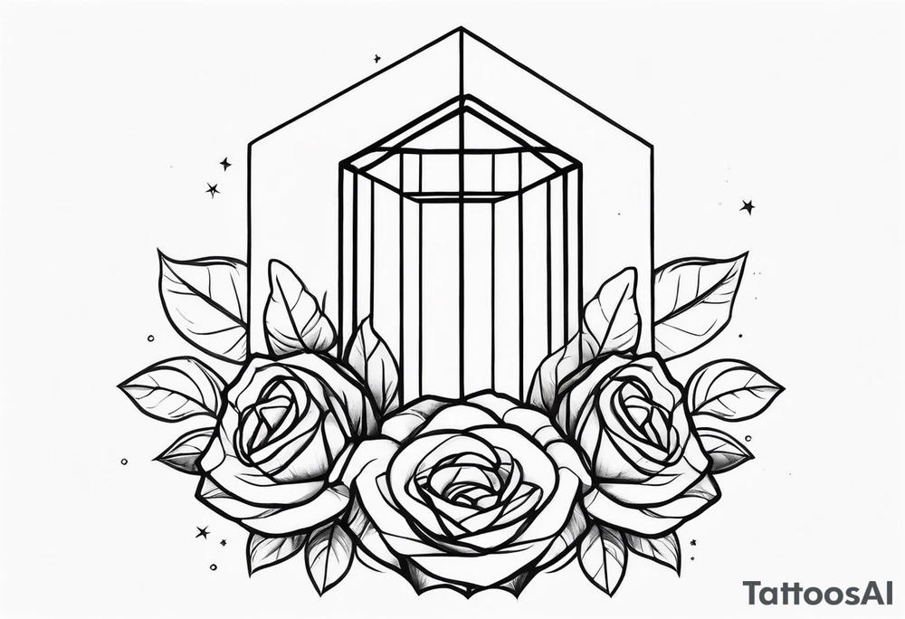 Tall Tesseract with roses and stars on the top and bottom tattoo idea