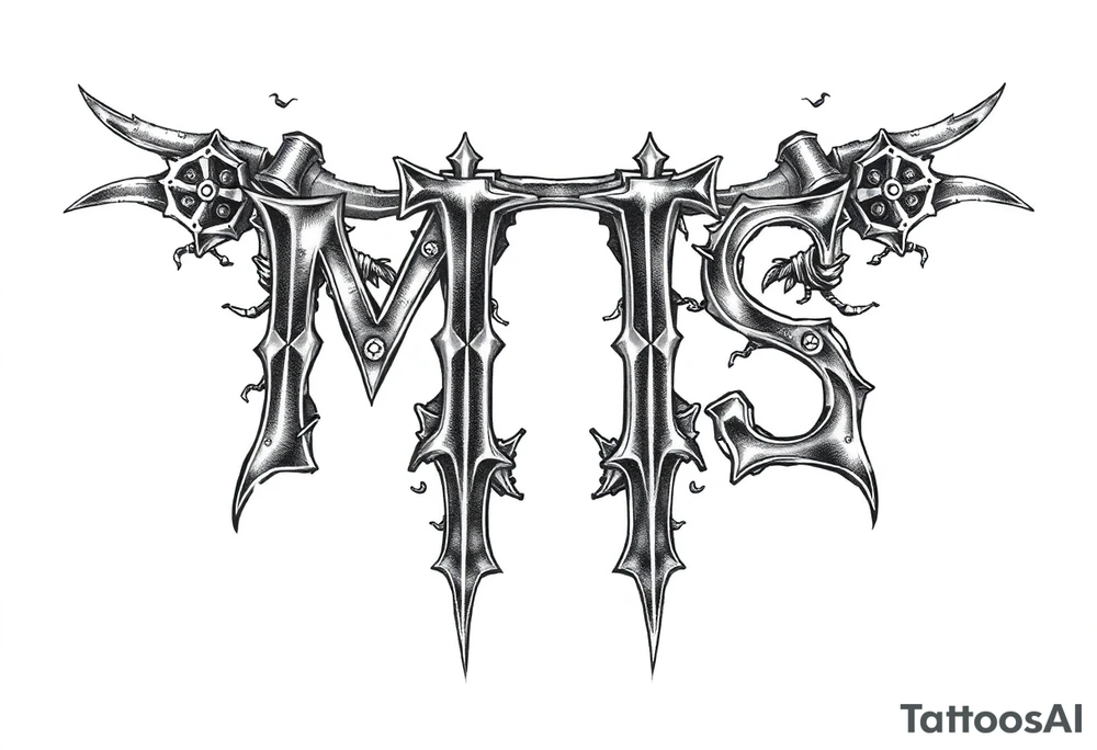 Mechanical style with the letters MTS tattoo idea
